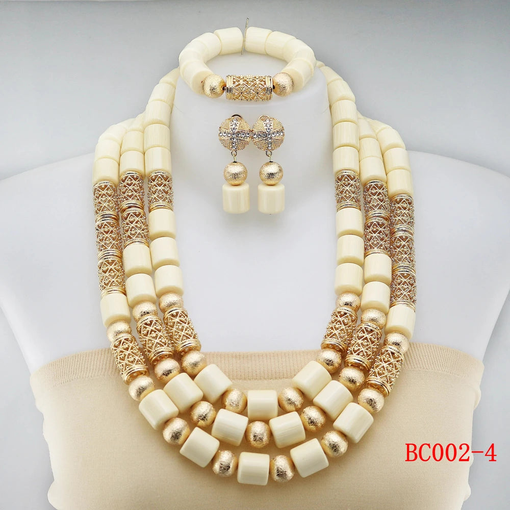 Latest Design Resin Beads Indian Wedding African Bridal Jewelry Set Women Green Coral Beads Necklace Set