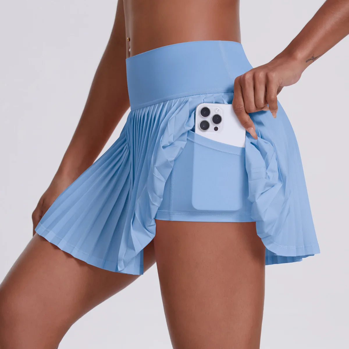 Women Sports Pleated Skirts With Shorts Inside Workout Summer Training Tennis Gym Pocket Skirt Casual