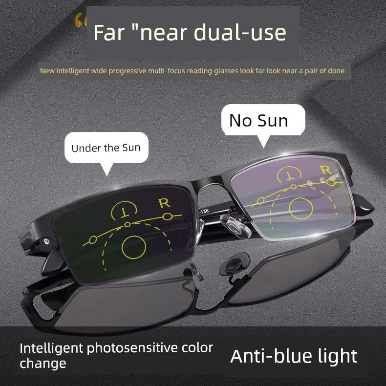 Reading Glasses Men's Smart Zoom Dual-Use Anti-Blue Light Anti-Fatigue Ultra Light Clear Middle-Aged and Elderly Brand Glasses Women