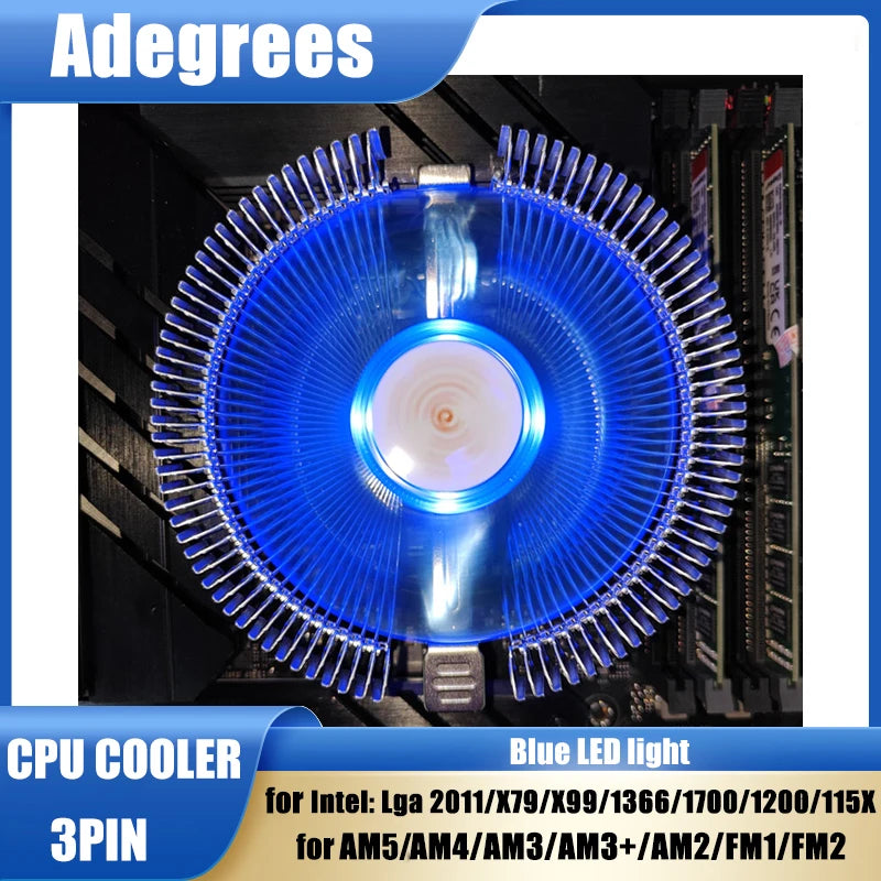 CPU Cooler 3PIN PC Radiator CPU Fan for Intel LGA 1366 1200 1150 1151 1155 1156 1700 2011 X99 X79 AM2 AM3 AM3+ AM4
