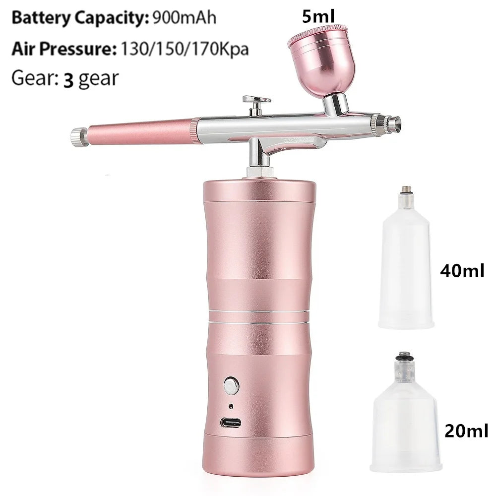 Top 0.3mm Pink Mini Air Compressor Kit Air-Brush Paint Spray Gun Airbrush For Nail Art Tattoo Craft Cake Nano Fog Mist Sprayer