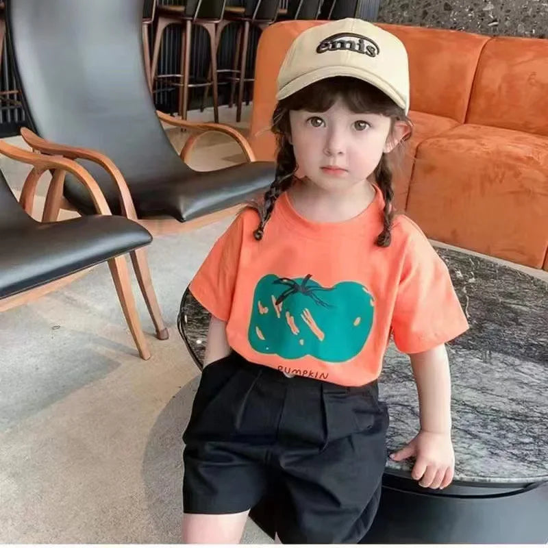 Baby Girls Boys Short Sleeved T-shirt Kids Cotton Top Tees Toddler Cartoon Print Shirts Summer Children's Clothing Korean Style