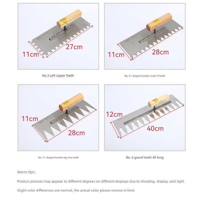Tile Serrated Spatula Square Tooth Toothed Plastering Knife Paving Tile Plastering Knife Flat Gray Batch Ash Spoon Masonry Tool
