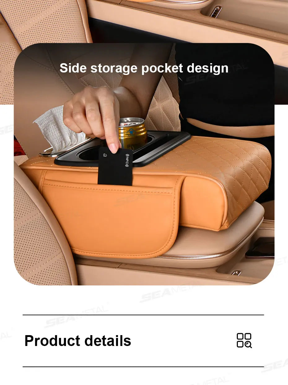 SEAMETAL 7cm Thicken Car Armrest Cushion All in 1 Center Console Arm Rest Cushion with Tissue Holder Elbow Support Car Organizer