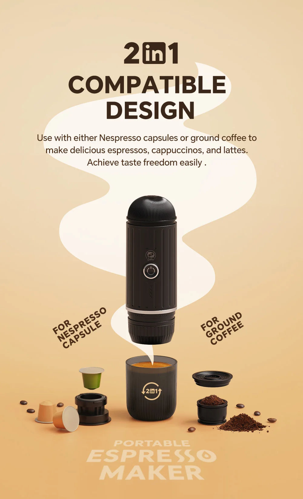 Wireless Portable Heating Espresso Machine Coffee Maker Rechargeable Concentrated Extraction Coffee Machine for Travel Office
