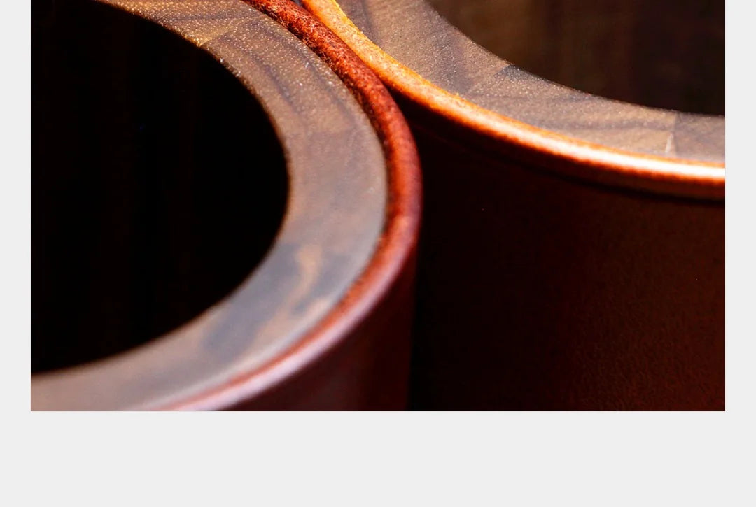 High End Handmade Genuine Leather Solid Wood Pen Holder Cowhide Office Stationery Storage Pen Holder Desk Organizer Holder