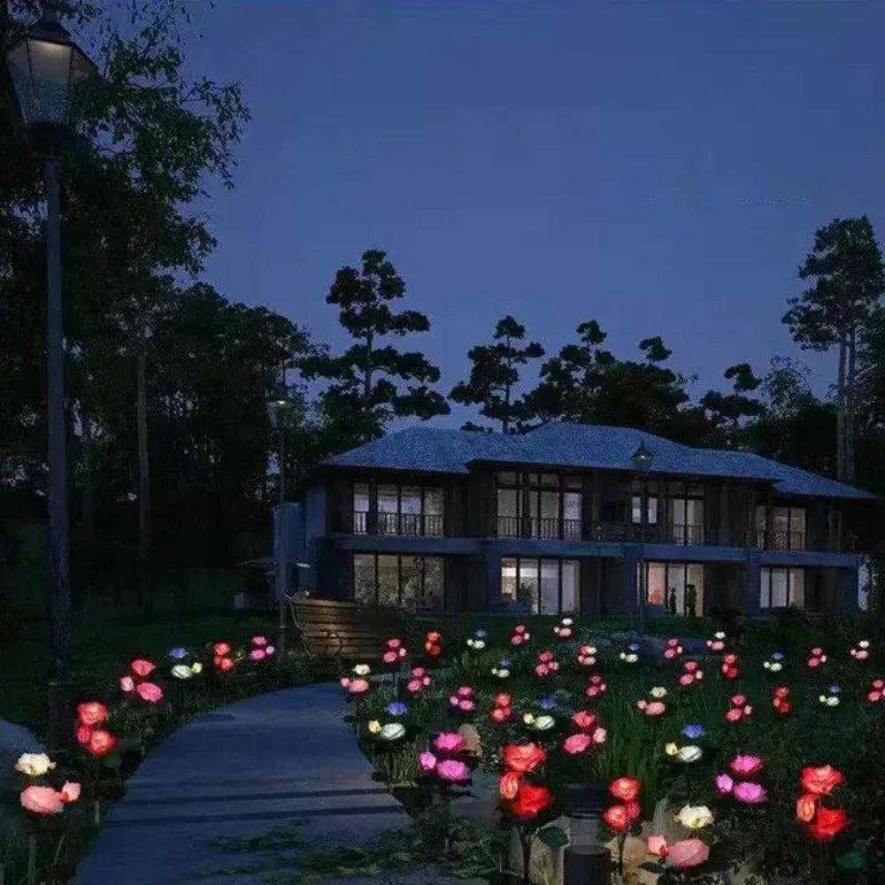 Solar Garden Lights LED Solar Flowers Rose Lawn Lamp  Outdoor Waterproof Outside Light for Patio Yard Garden Wedding Xmas Decor