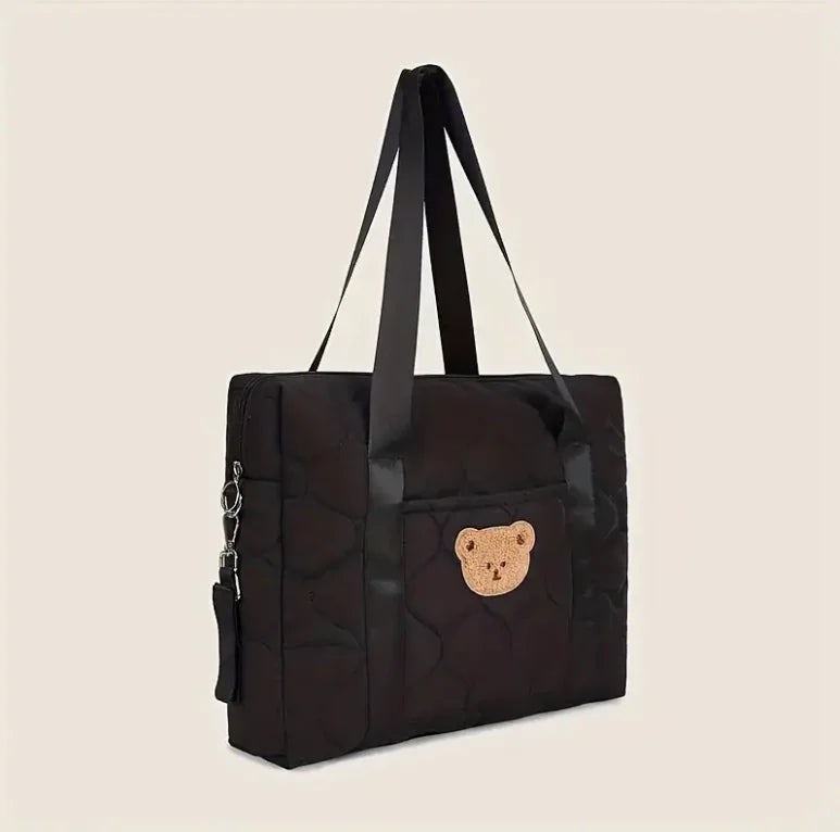 Adorable Bear-Themed Mommy Tote Bag - Versatile Stroller Organizer for Bottles, Diapers Portable Diaper Bag Stroller Bag