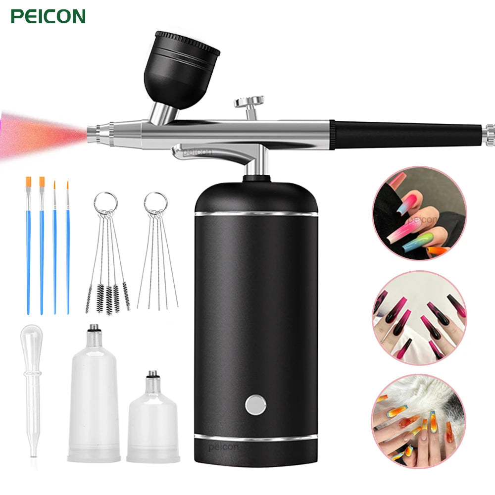 Airbrush Nail Art Kit with Compressor Mini Airbrush for Nail Art Cake Painting Crafts Airbrush Kit Portable Handheld Sprayer Gun