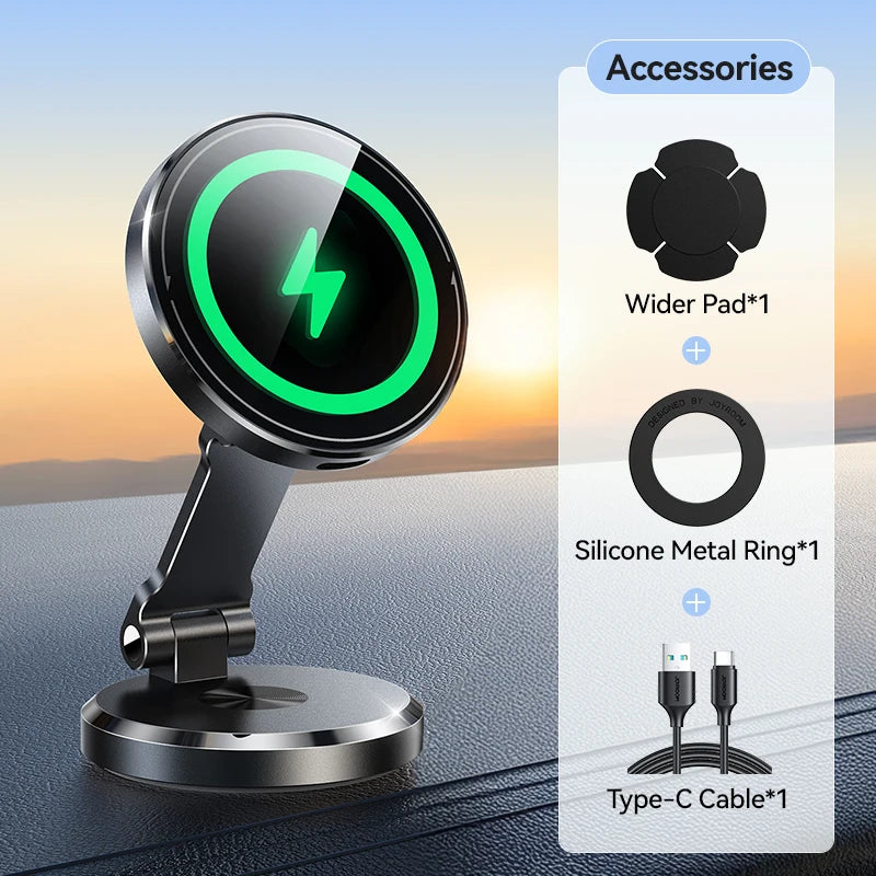 Joyroom Car Phone Holder Charger with Rotatable Charging Panel 15W Wireless Fast Charging Magnetic Phone Holder For iPhone 16-12