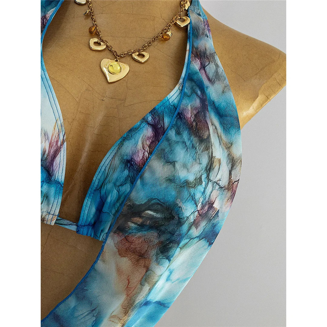 S - XL With Skirt Printed Halter Bikini Female Swimsuit Women Swimwear Three-Pieces Bikini Set Bather Bathing Suit Swim V8184
