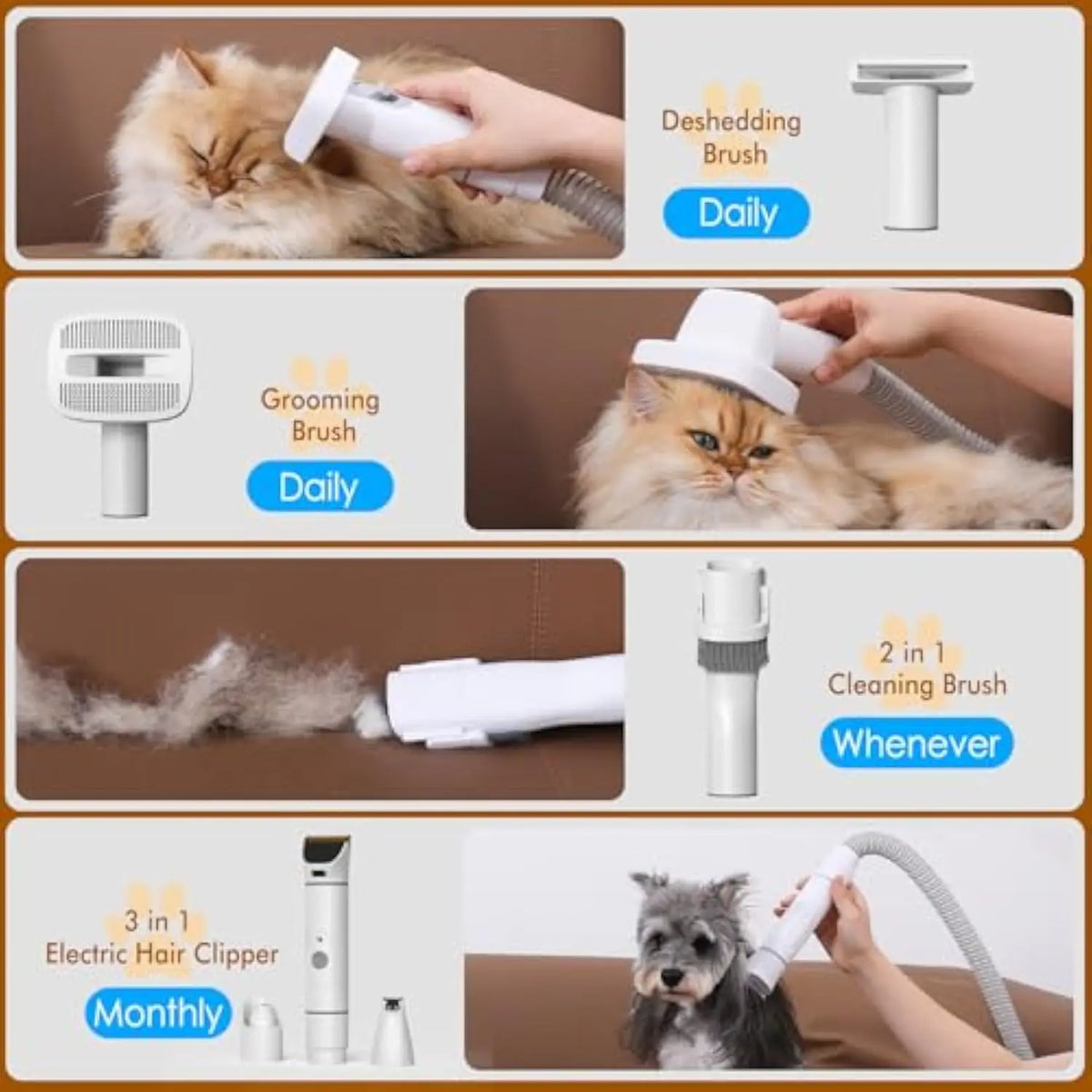 Pet Hair Care Vacuum Cleaner, Multifunctional Handheld Modern Plastic Pet Care Vacuum Cleaner Set, Suitable for Cats and Dogs