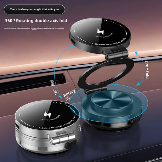 15W Wireless Charger  Double Sides Phone Holder Magnetic Vacuum Adsorption Bracket Foldable GPS Stand Electric Sucker Cup Suppor