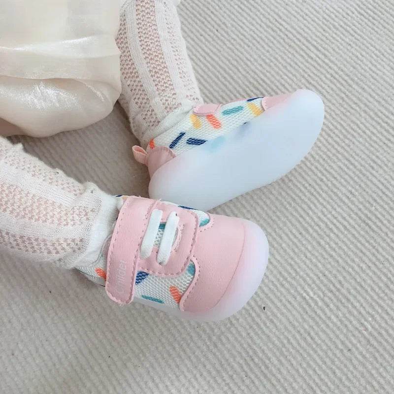Boys/Girls Baby Walking Shoes 2025 Spring/Autumn New 0-2 Year Old Shoes Soft Sole Mesh Breathable Baby Shoe Nude Shoe Bebê أحذية
