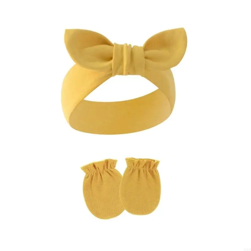 Baby Hair Accessories Set Breathable Head Wrap with Mittens Scratches Resistant for Infants Children Daily Use A2UB
