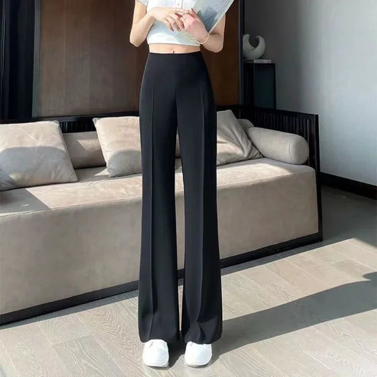 Solid Tailoring High Waist Female Pants Straight Leg Work Loose Clothes Baggy Office Trousers for Women Casual Original Nylon G
