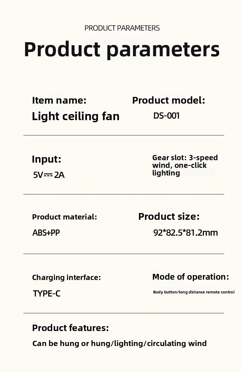 Outdoor Fan Small Ceiling Dormitory Night Light Remote Control Electric Fan Home