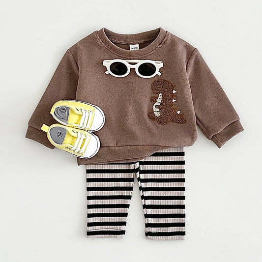 2024 Autumn Baby Clothes Sets Boy Girl Baby Infant Suits Cute Cartoon Animal/Dinosaur Embroidery Warm Top+Pants Newborn Clothes