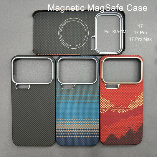 For xiaomi 17 pro max case kevlar 600d carbon aramid fiber magsafe fabric thin hard cover 17 pro magnetic balck Slim light red