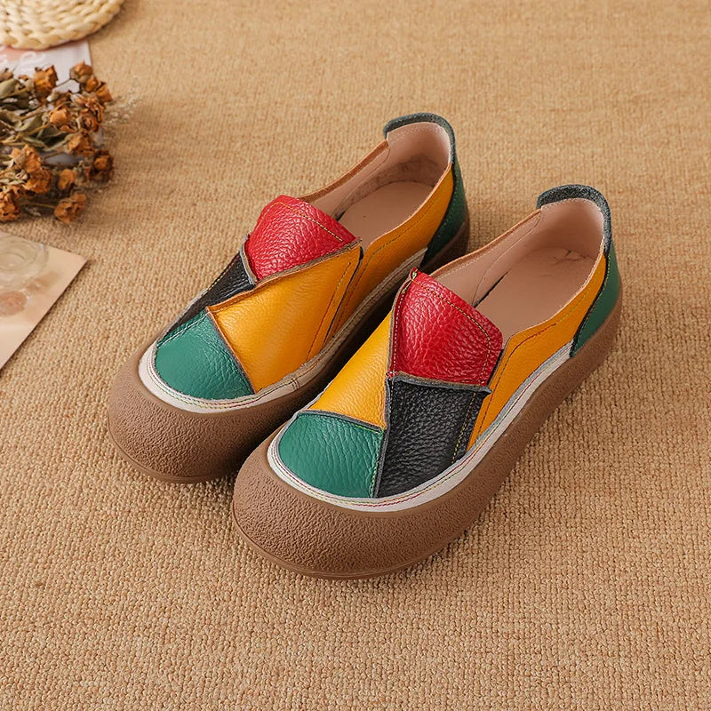2025 New real leather ballet flats mixed colors moccasins women's slip on shoes luxury patchwork flats lady driving loafer woman