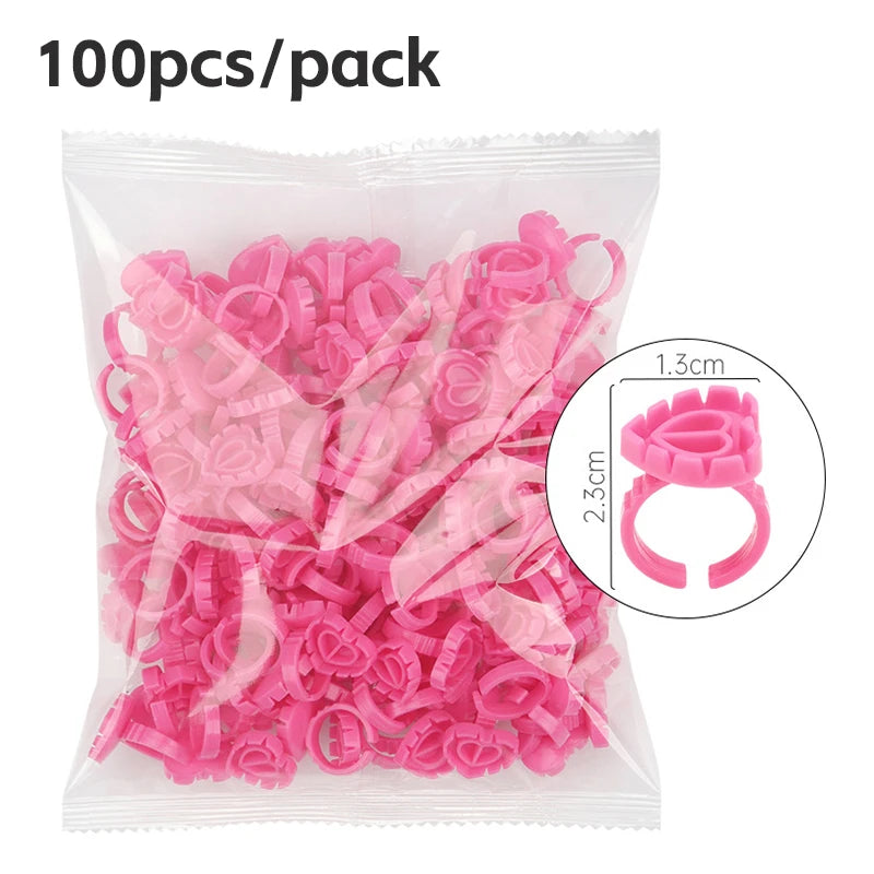 AILEISHI 100Pcs Disposable Eyelash Glue Fan Cup Rings Holder Container Tattoo Pigment Eyelash Extension Tools Lash Supplies