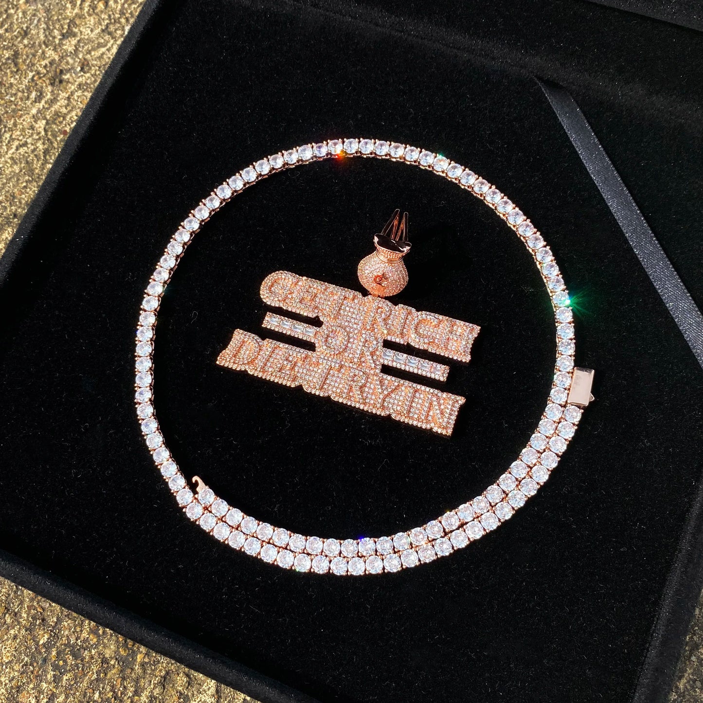 Aokaishen Iced Out Necklace Pendant for Men Real Copper Get Rich Hip Hop Jewelry