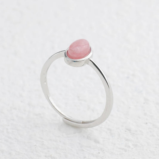 Sterling 925 Silver Ring Adjustable Stackable Bands Rose Quartz & Rhodochrosite Chakra Healing Stones Jewelry Handmade Boho Gift