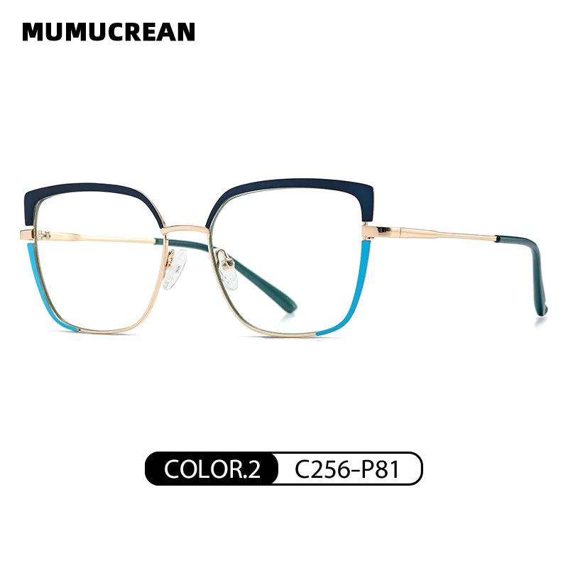 Fashionable anti-blue light glasses for women with a spring-legged metal frame in two colors; suitable for myopia.