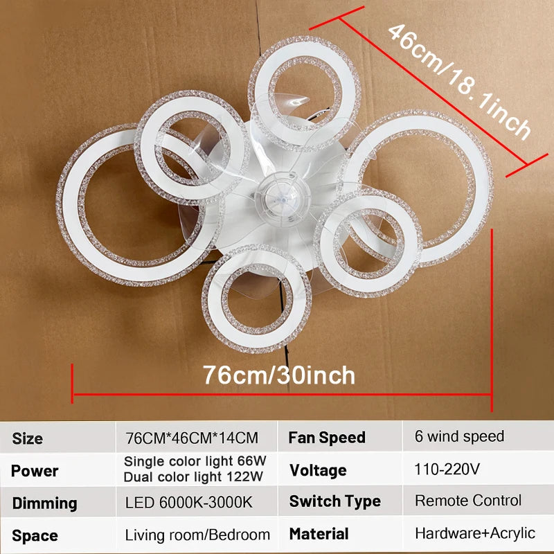 Smart Ceiling Fan with Lights Remote Control 6 Speeds Modern Circular Ring LED Fan Lamp Fixtures Kitchen Bedroom Home Fan Lamp