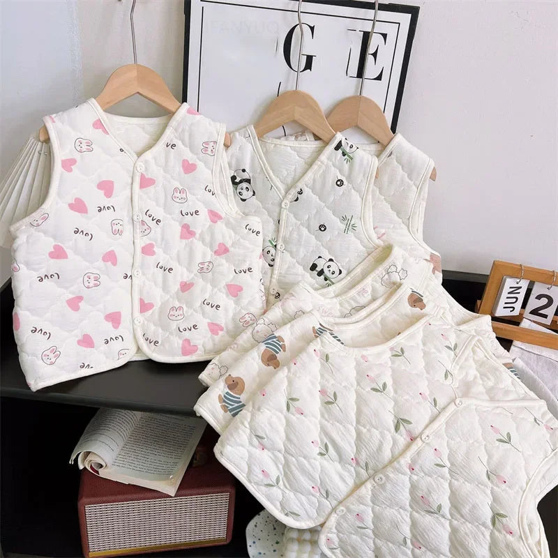 Spring Autumn Versatile Children Cotton Vest Cute Cartoon Boys Girls Infant Vests Winter Baby Warm Vest Coats Children Clothing