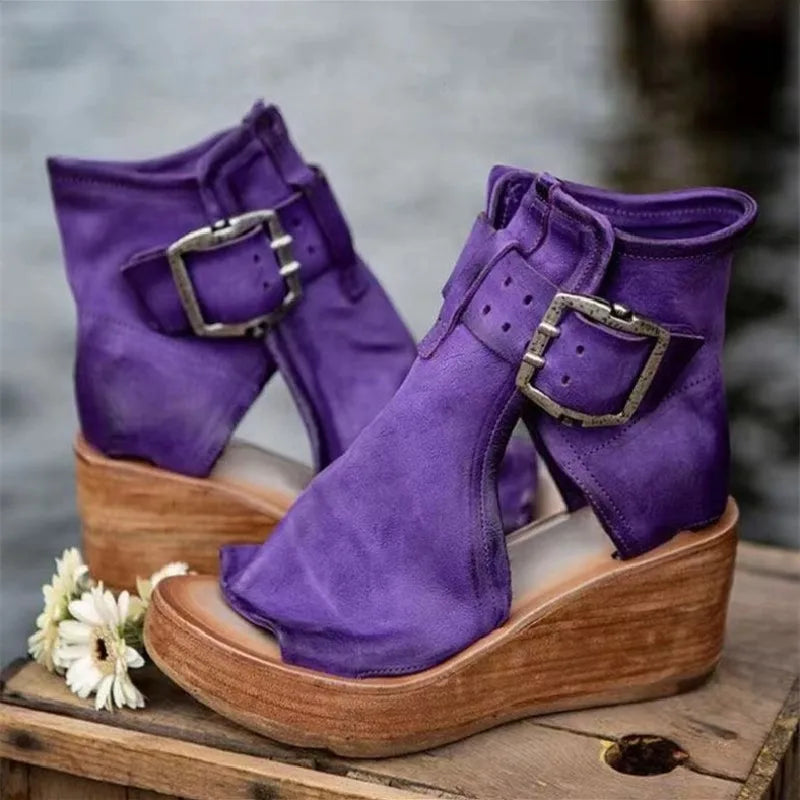 Women Summer Sandals Shoes New Fashion Retro Peep Toe Platform Sandals PU Leather Zipper Thick Bottom Women Shoes Ladies Sandals