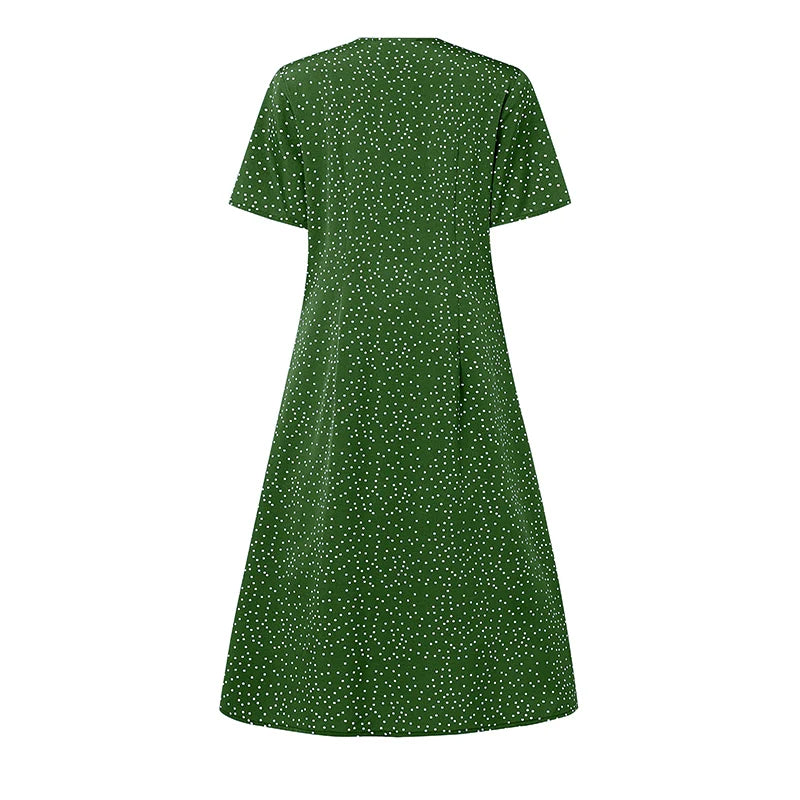 ZANZEA Women Summer Casual Dress 2025 Short Sleeve Polka Dot Bohemian Holiday Sundress V-Neck Loose Buttons Beach Vestidos Robe