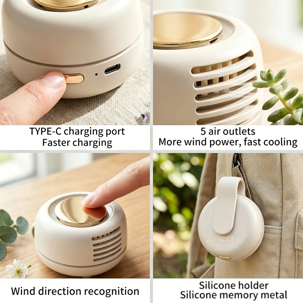 Portable Silent Mini Bladeless Fan Clip On Adjustable 3-Speed Suspended Whirlwind Fans For Outdoor & Travel & Office