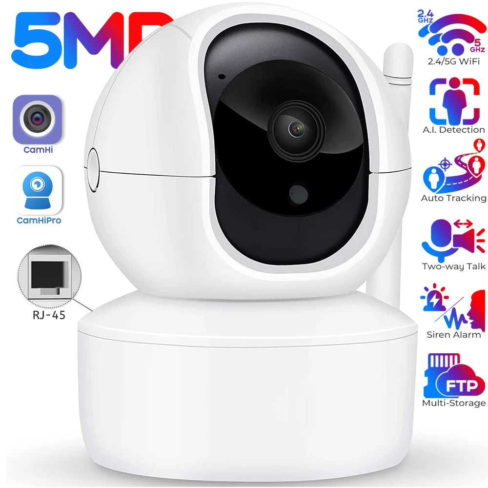 5MP 2.4/5G Wifi Camera with LAN Indoor Human Detect & Tracks Baby Camera Smart Home Security 2-way Audio Night Vision PTZ Camera