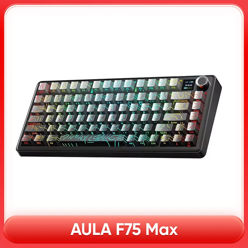 Aula F75 MAX Wireless Gaming Keyboard With Smart Digital Screen and Knob 75% Hot Swappable 3Mode RGB Backlit Mechanical Keyboard