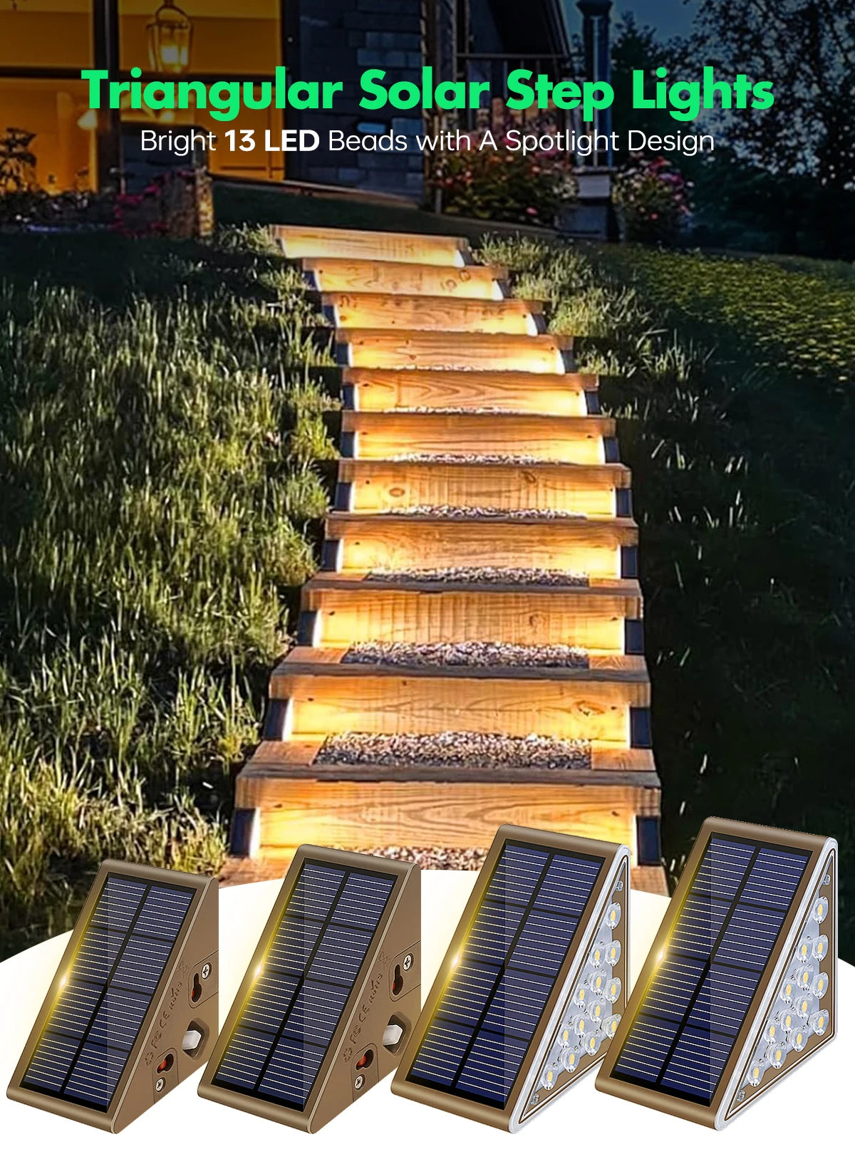 Solar Step Lights Outdoor Waterproof IP67 Solar Powered Stair Lights Triangle Solar Deck Lights for Outside Garden Patio Yard