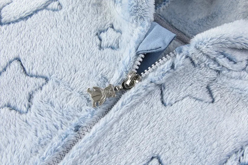 YBFSKID Autumn Winter Kids Boy Romper Star Jacquard Newborn Baby Girls Bodysuit Velvet Hooded Zipper Infant Girl Jumpsuit Outfit