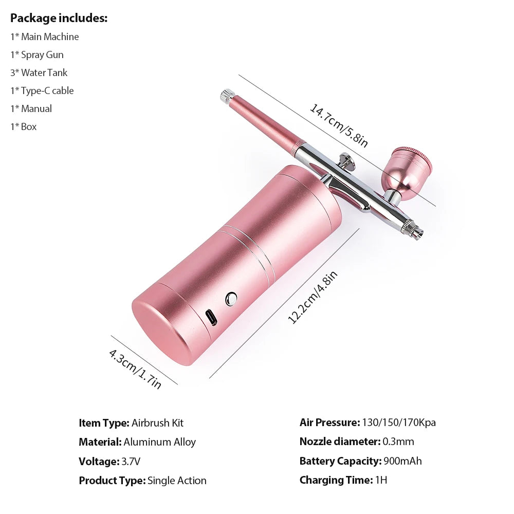 Top 0.3mm Pink Mini Air Compressor Kit Air-Brush Paint Spray Gun Airbrush For Nail Art Tattoo Craft Cake Nano Fog Mist Sprayer