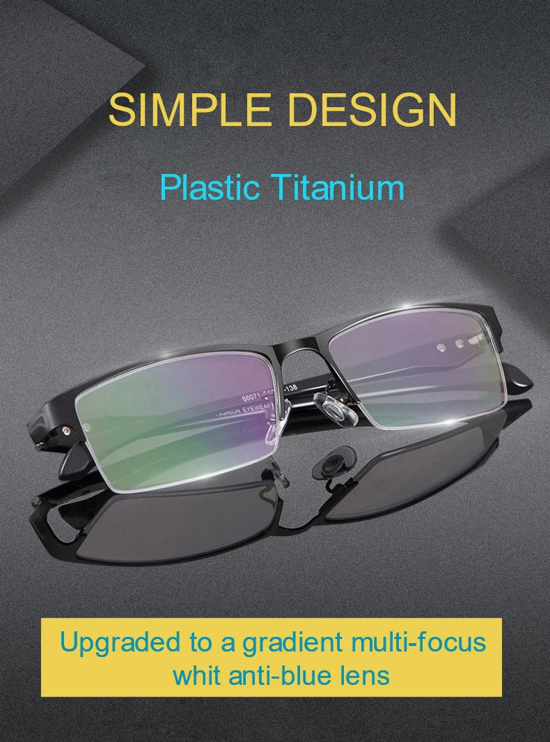 2022 Transition Photochromic Multifocal Reading Glasses Men's Smart Progressive Anti Blue Ray Half-Frame Hyperopia Eyewear +2.5