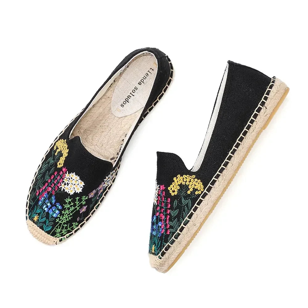 Women's Casual Flats Shoes with Embroidered Hemp Flat Platform Round Toe Spring/Autumn Comfortable