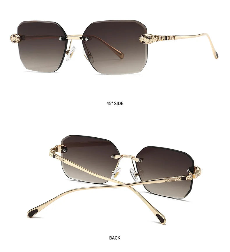 Retro Rectangle Rimless Sunglasses Women 2026 Luxury Designer Punk Square Sun Glasses for Ladies UV400 Gradient Eyewear Shades