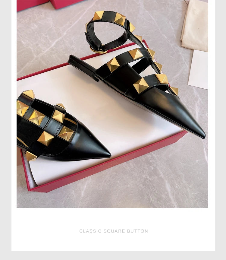 Women's Fashion Rivet High Heels 2023 Spring/Summer New Baotou Sandals Pointed Single Shoes