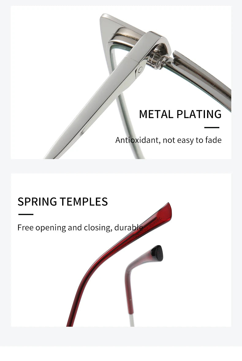 Fashionable anti-blue light glasses for women with a spring-legged metal frame in two colors; suitable for myopia.