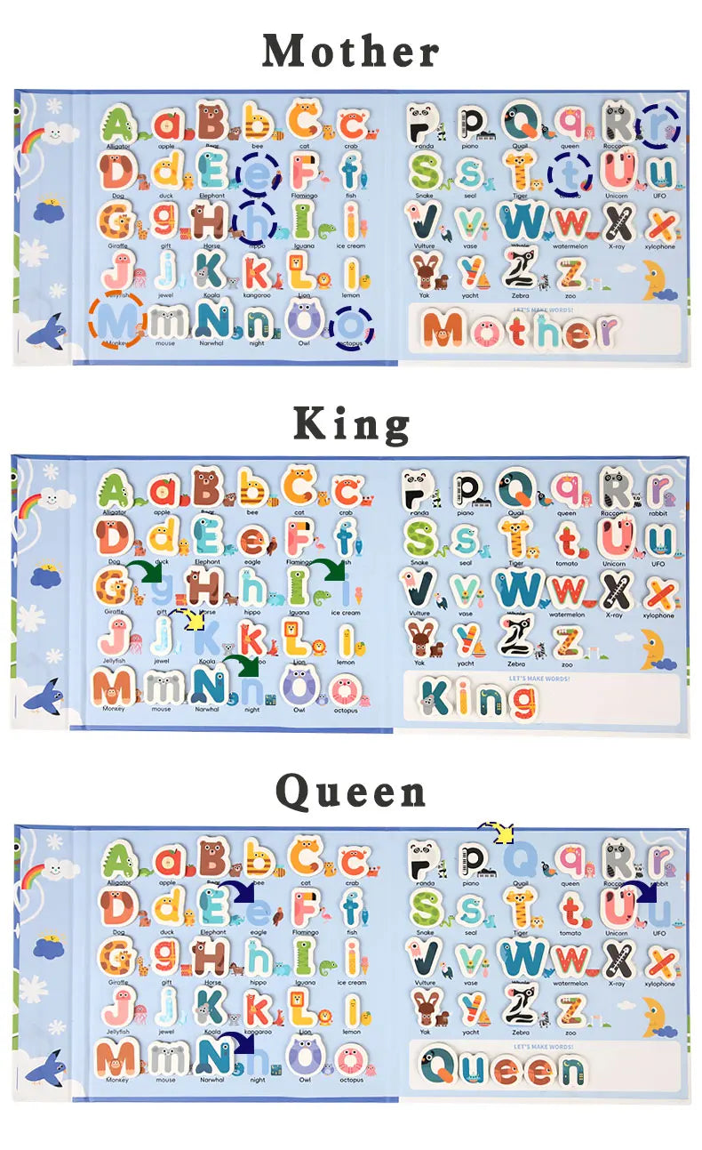 Montessori Busy Quiet Book English Magnetic Letters Card Pairing Exercise Puzzle Spell Games Educational Toys For Children Gifts