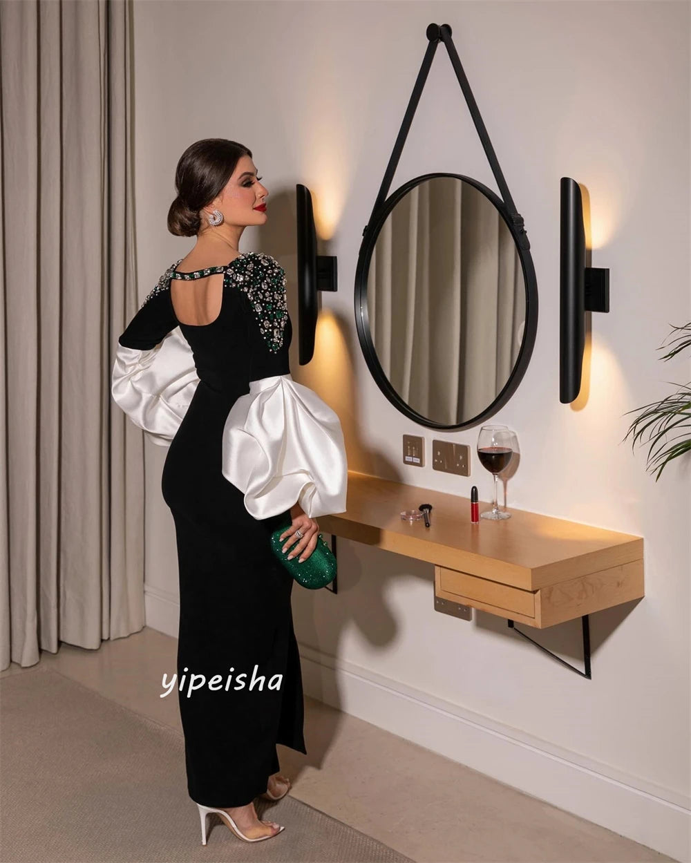 Customized Jiayigong s Beading Ruffles Engagement Sheath Boat Neck Bespoke Occasion Gown Long Dresses