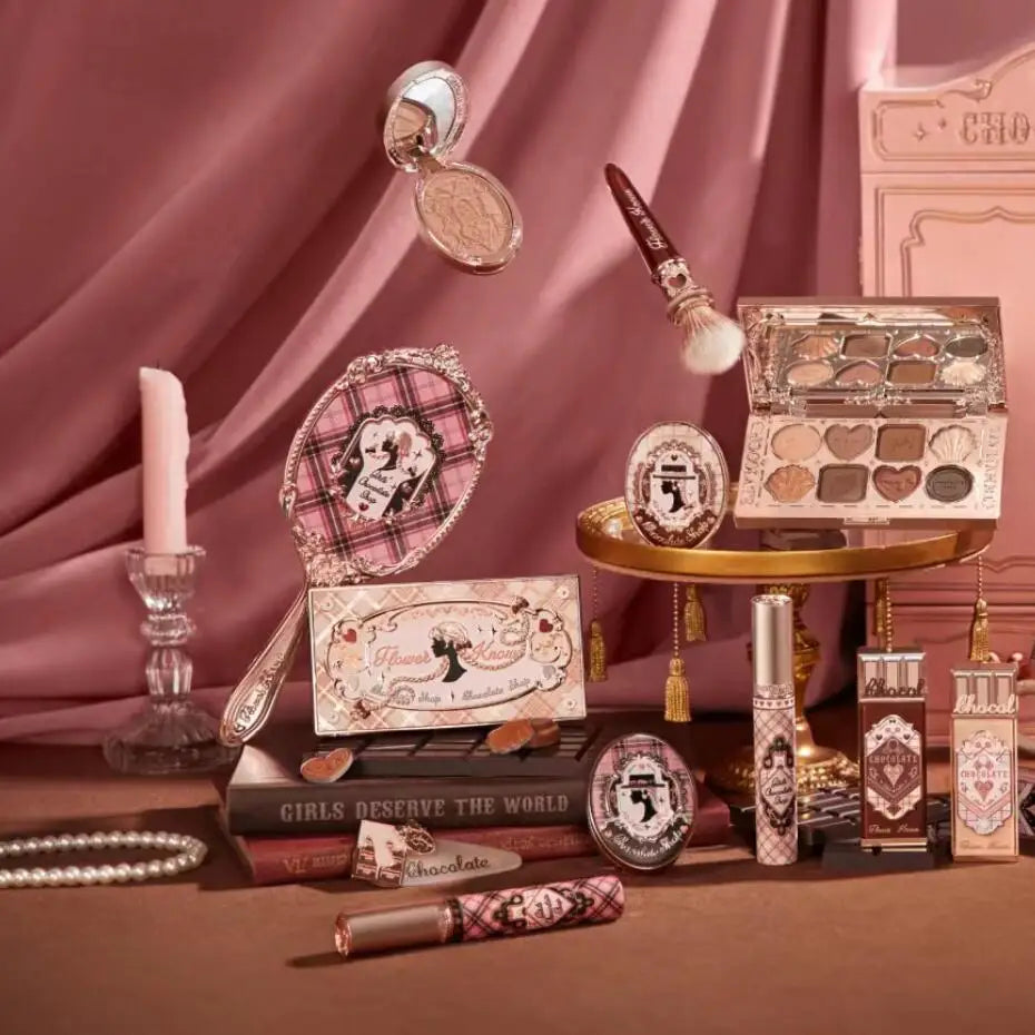 Flower Knows Chocolate SWEETIE BEAR Makeup Set Eyeshadow Palette Matte Lip Mud Blush Long Lasting Black Mascara Cream Original