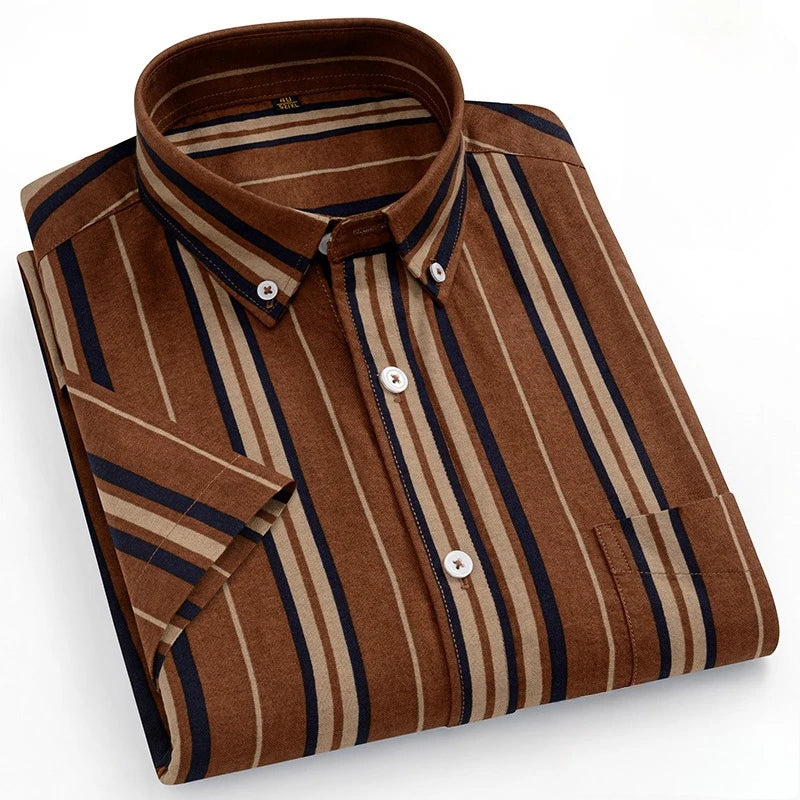 Plus size14XL 100%cotton oxford summer short sleeve shirts for man slim fit casual plian shirt striped elegant designer clothes