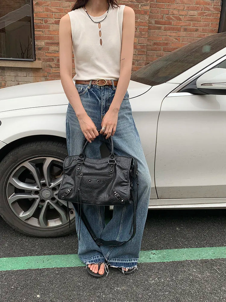 Luxury Designer City Motorcycle Shoulder Tote Bag for Women Large Capacity Autumn Winter Handbag Crossbody Stylish Women's Bag