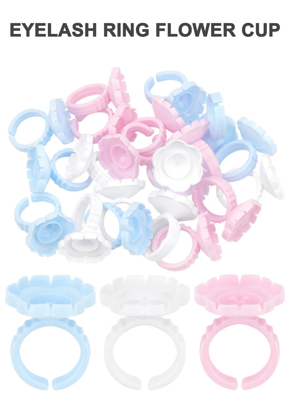 AILEISHI 100Pcs Disposable Eyelash Glue Fan Cup Rings Holder Container Tattoo Pigment Eyelash Extension Tools Lash Supplies