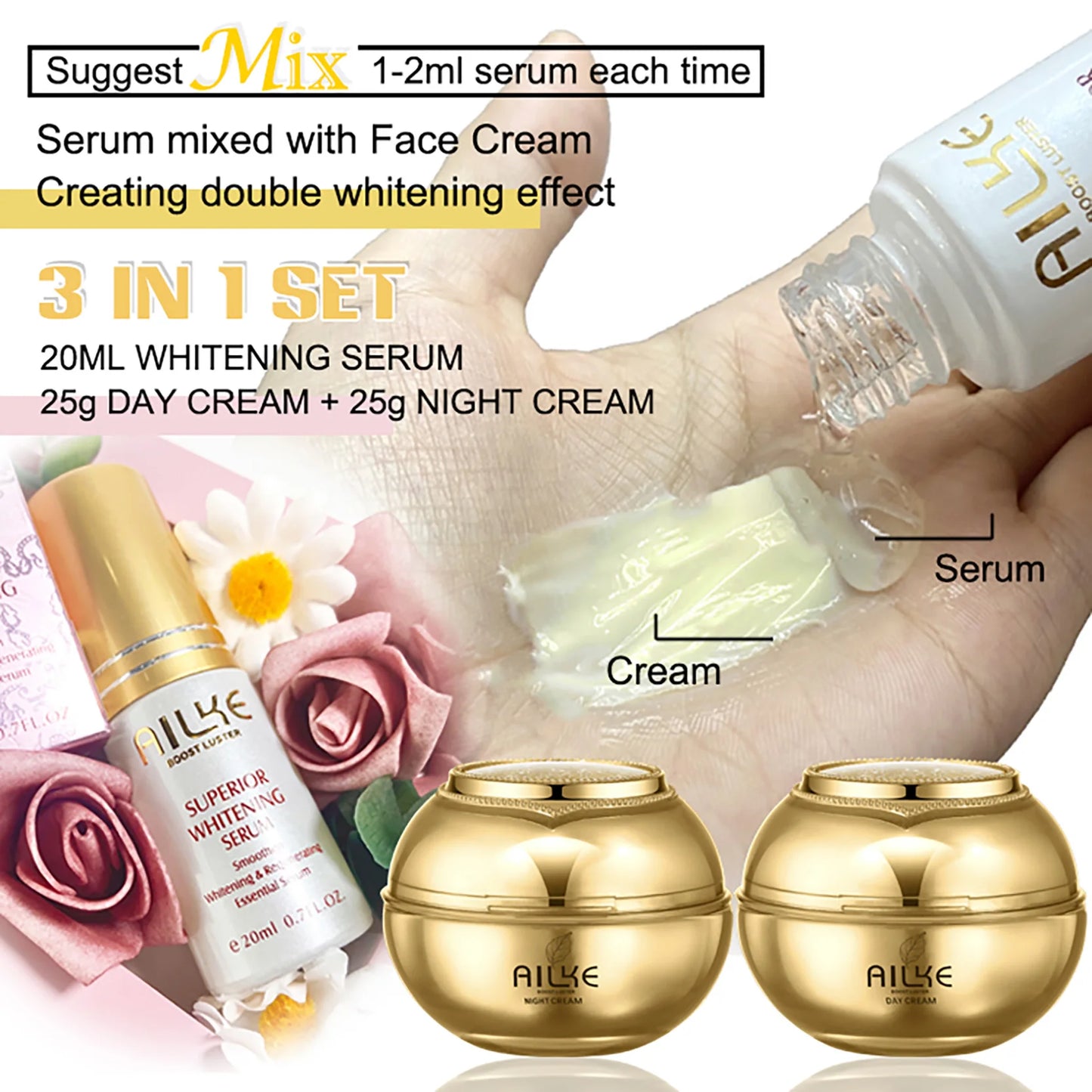 AILKE Whitening Skin Care Set, Reduce Wrinkles, Dark Spots, Even Skin Tone, Women Beauty Cosmetics for All Skin Types